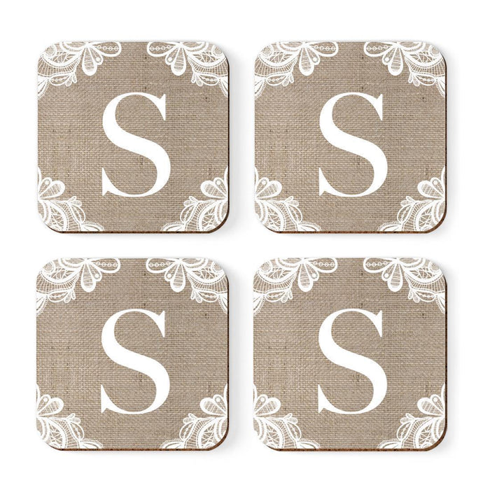 Square Coffee Drink Monogram Coasters Gift Set, Burlap Lace-Set of 4-Andaz Press-S-