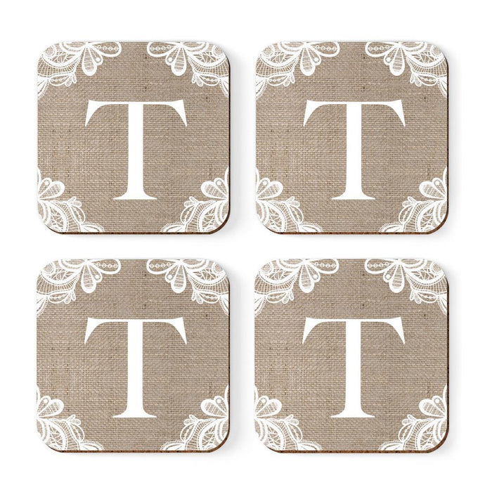 Square Coffee Drink Monogram Coasters Gift Set, Burlap Lace-Set of 4-Andaz Press-T-