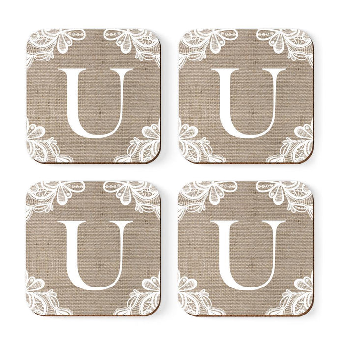 Square Coffee Drink Monogram Coasters Gift Set, Burlap Lace-Set of 4-Andaz Press-U-