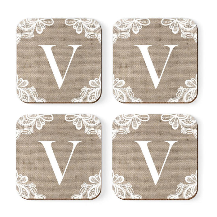 Square Coffee Drink Monogram Coasters Gift Set, Burlap Lace-Set of 4-Andaz Press-V-