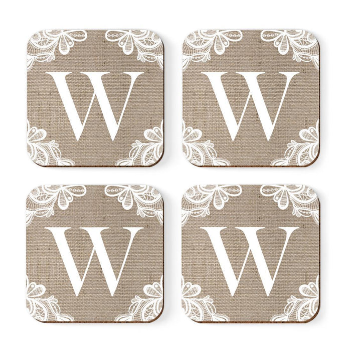 Square Coffee Drink Monogram Coasters Gift Set, Burlap Lace-Set of 4-Andaz Press-W-