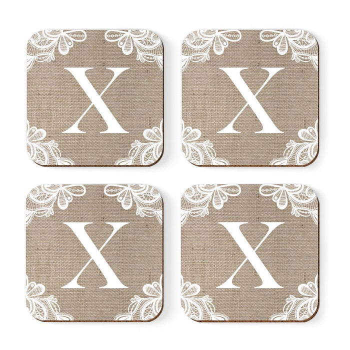 Square Coffee Drink Monogram Coasters Gift Set, Burlap Lace-Set of 4-Andaz Press-X-