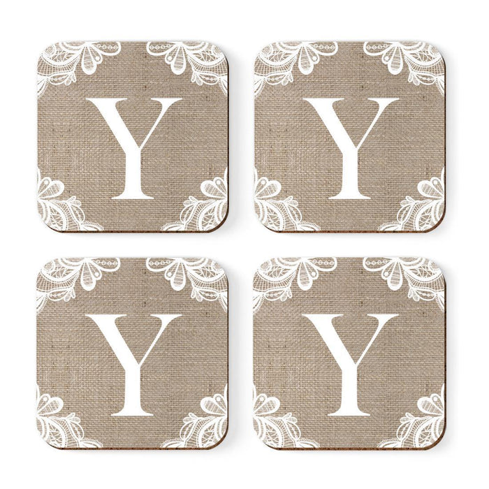 Square Coffee Drink Monogram Coasters Gift Set, Burlap Lace-Set of 4-Andaz Press-Y-