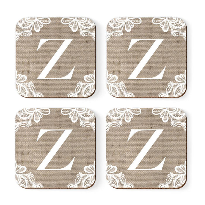 Square Coffee Drink Monogram Coasters Gift Set, Burlap Lace-Set of 4-Andaz Press-Z-
