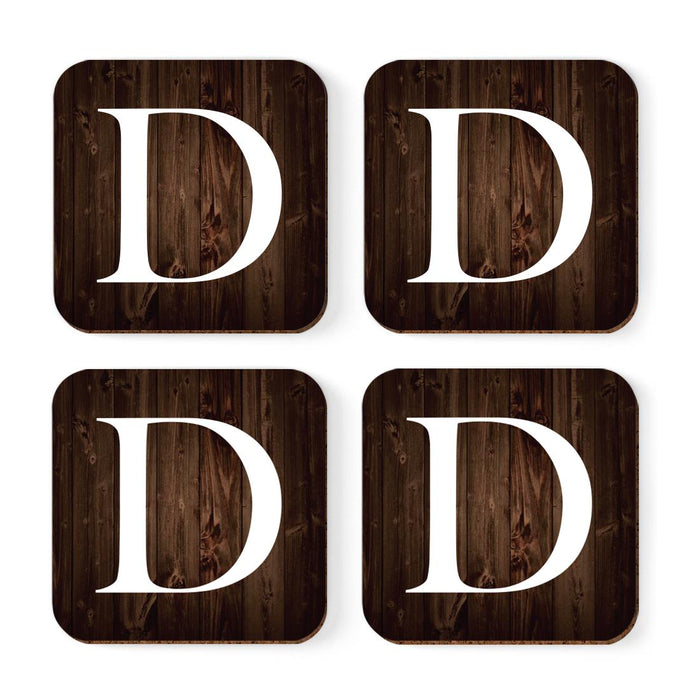 Square Coffee Drink Monogram Coasters Gift Set, Dark Brown Rustic Wood-Set of 4-Andaz Press-D-