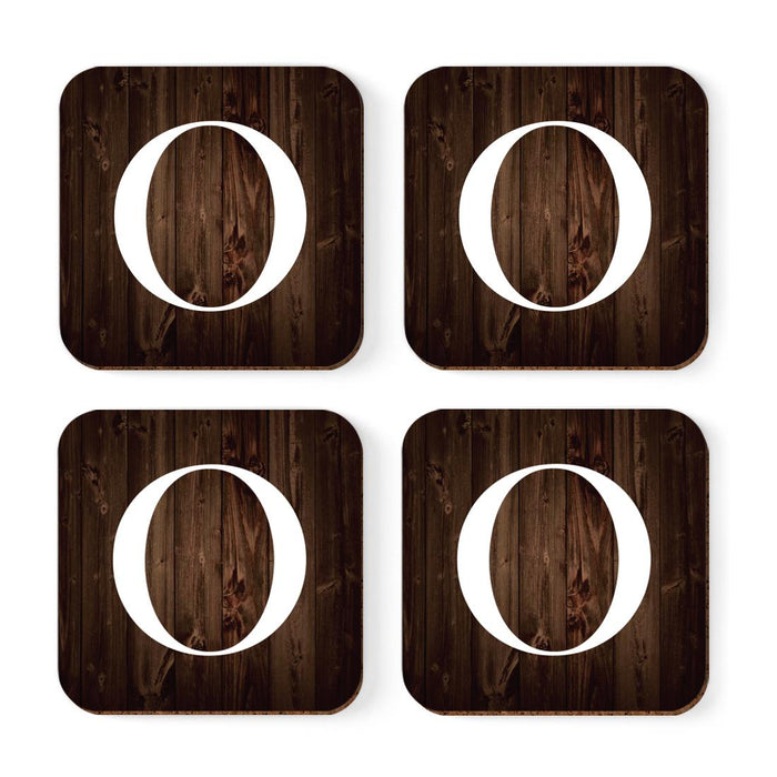Square Coffee Drink Monogram Coasters Gift Set, Dark Brown Rustic Wood-Set of 4-Andaz Press-O-