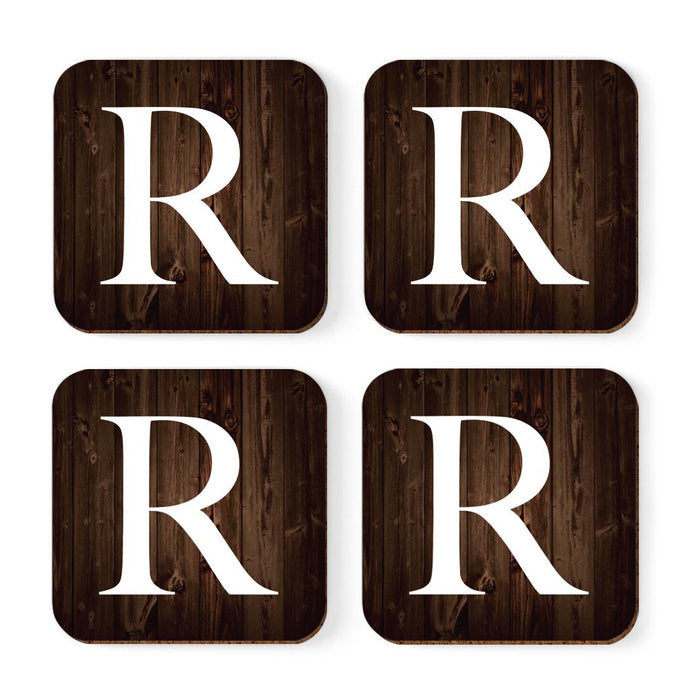 Square Coffee Drink Monogram Coasters Gift Set, Dark Brown Rustic Wood-Set of 4-Andaz Press-R-