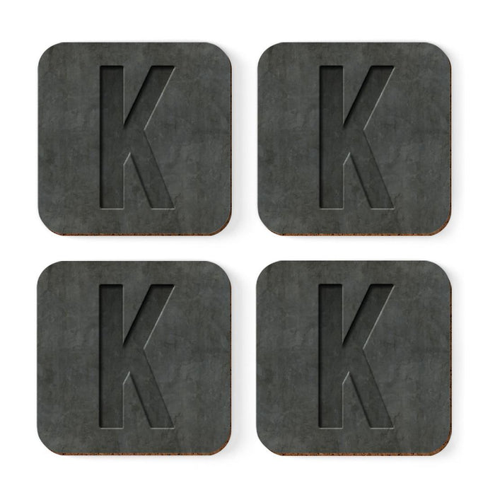 Square Coffee Drink Monogram Coasters Gift Set, Faux Concrete-Set of 4-Andaz Press-K-