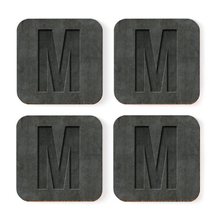 Square Coffee Drink Monogram Coasters Gift Set, Faux Concrete-Set of 4-Andaz Press-M-