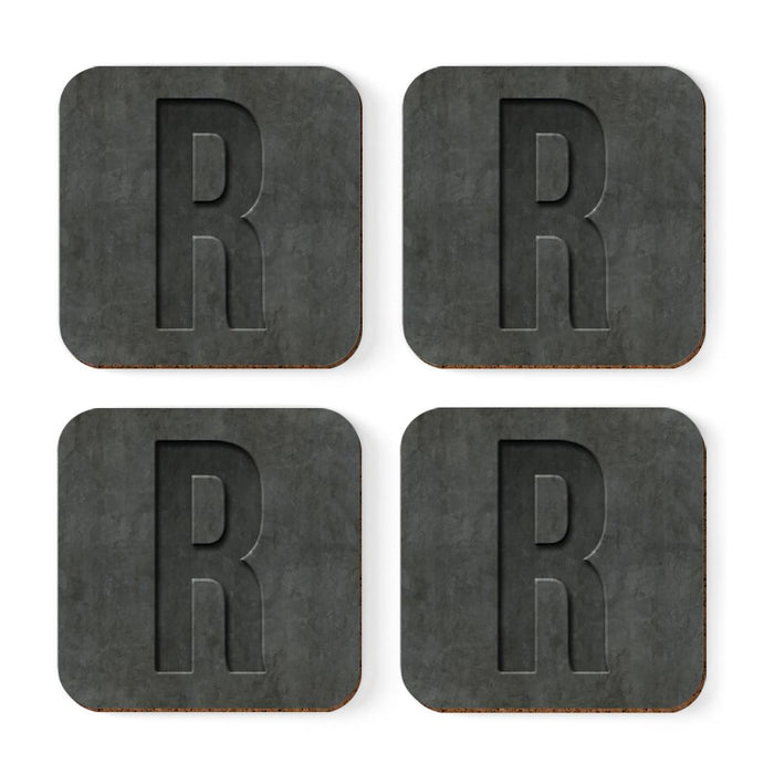 Square Coffee Drink Monogram Coasters Gift Set, Faux Concrete-Set of 4-Andaz Press-R-