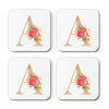 Square Coffee Drink Monogram Coasters Gift Set, Faux Gold Pink Floral-Set of 4-Andaz Press-A-