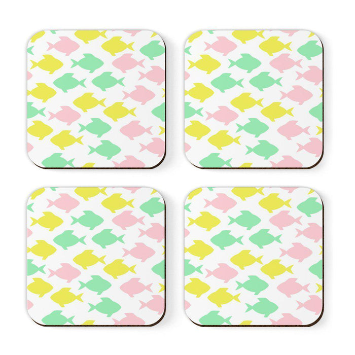 Square Drink Coffee Coasters Gift Set, Boho Design-Set of 4-Andaz Press-Boho Fish-