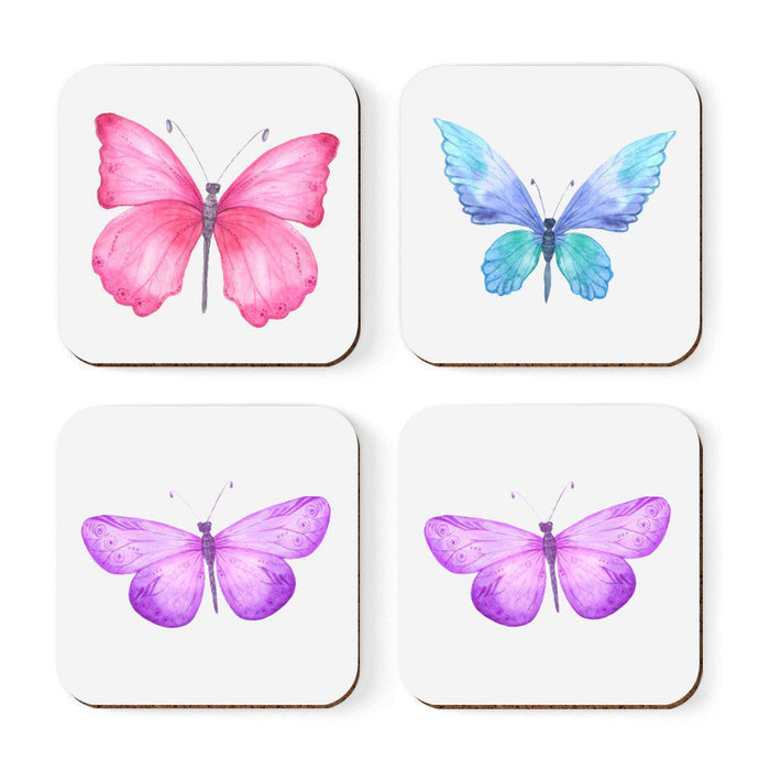 Square Drink Coffee Coasters Gift Set, Boho Design-Set of 4-Andaz Press-Butterfly Set-