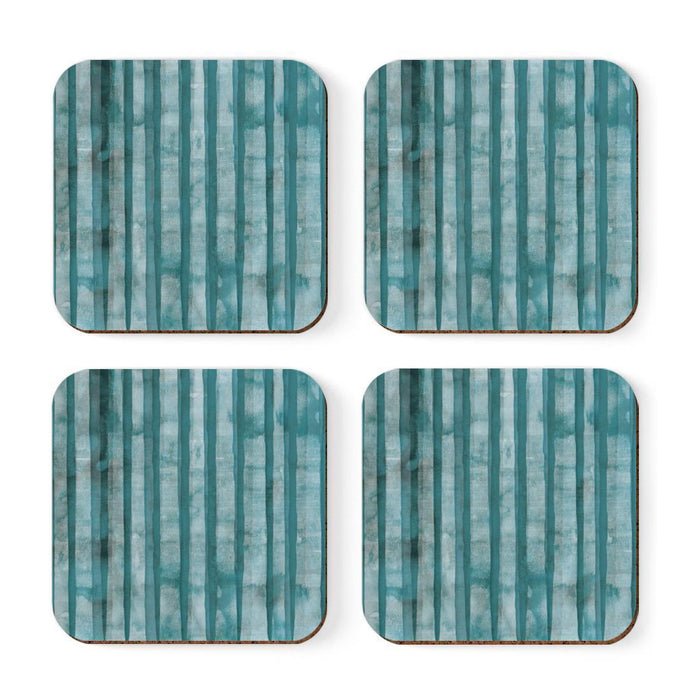 Square Drink Coffee Coasters Gift Set, Boho-Set of 4-Andaz Press-Boho Aqua Turquoise Lines-