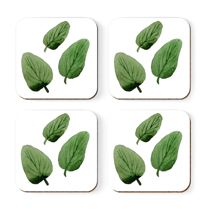 Square Drink Coffee Coasters Gift Set, Boho-Set of 4-Andaz Press-Green Garden Leaves-