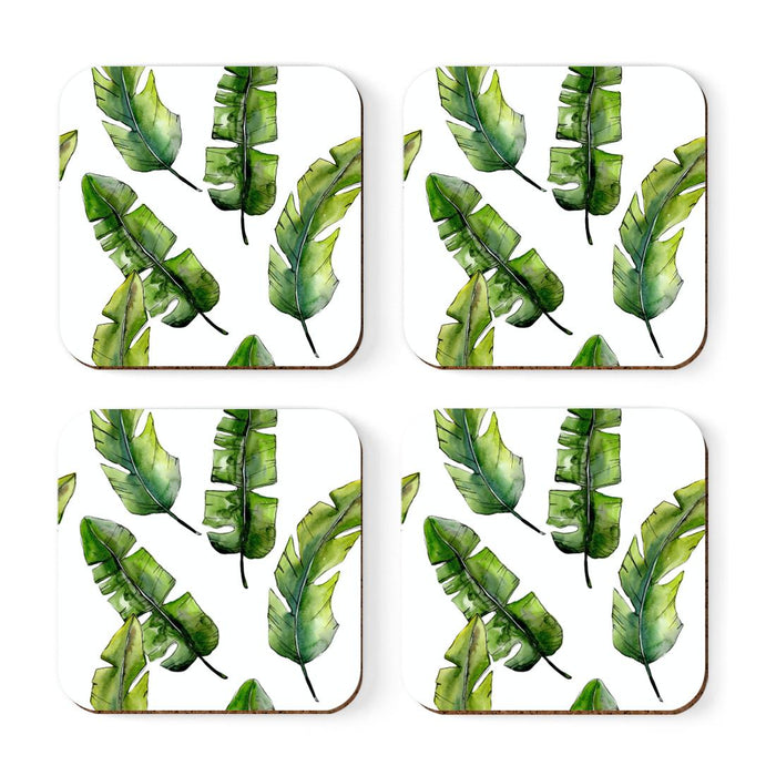 Square Drink Coffee Coasters Gift Set, Boho-Set of 4-Andaz Press-Tropical Palm Leaves-