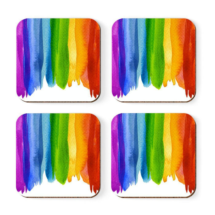 Square Drink Coffee Coasters Gift Set, Boho-Set of 4-Andaz Press-Watercolor Rainbow Brush Strokes-