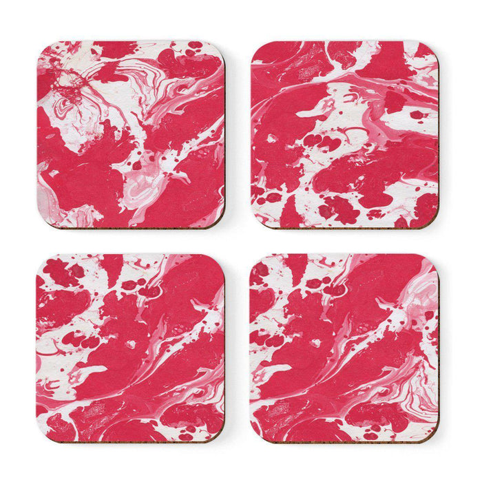 Square Drink Coffee Coasters Gift Set, Textures-Set of 4-Andaz Press-Marble Red White-