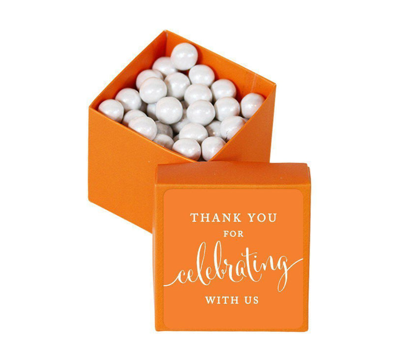 Square Party Favor Boxes, Thank You for Celebrating With Us-Set of 20-Andaz Press-White-
