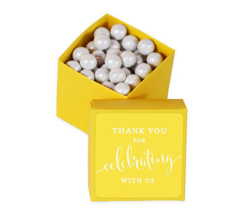 Square Party Favor Boxes, Thank You for Celebrating With Us-Set of 20-Andaz Press-White-