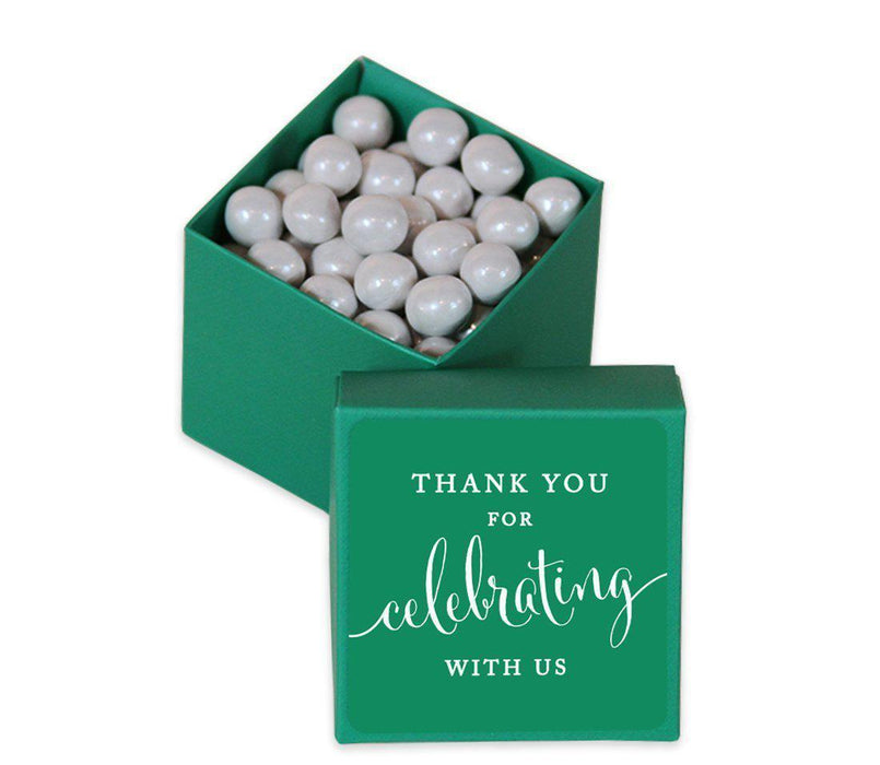 Square Party Favor Boxes, Thank You for Celebrating With Us-Set of 20-Andaz Press-White-