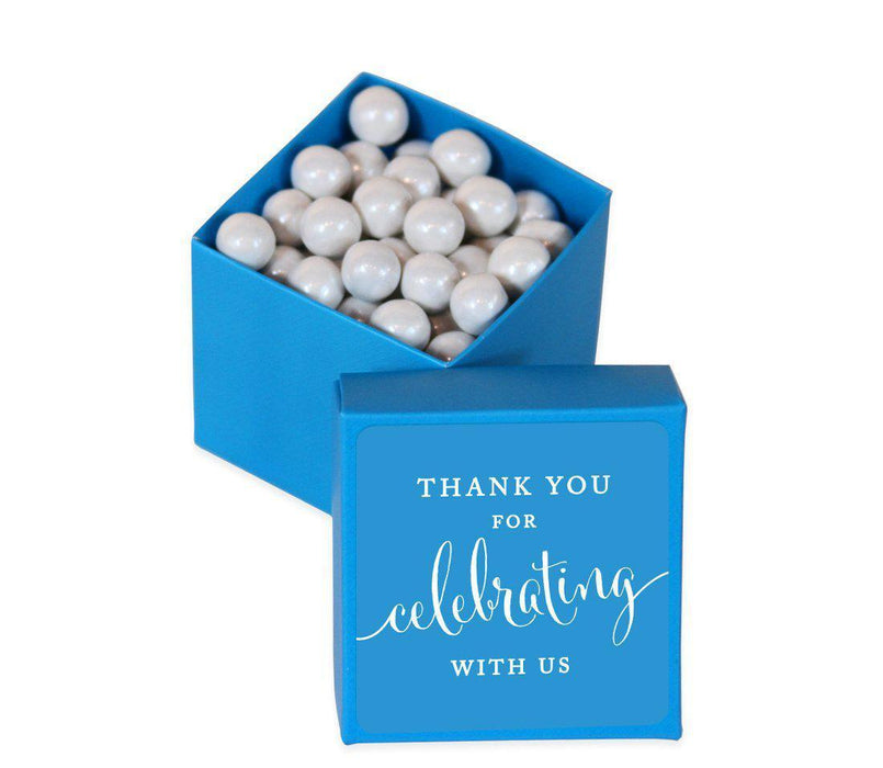 Square Party Favor Boxes, Thank You for Celebrating With Us-Set of 20-Andaz Press-White-