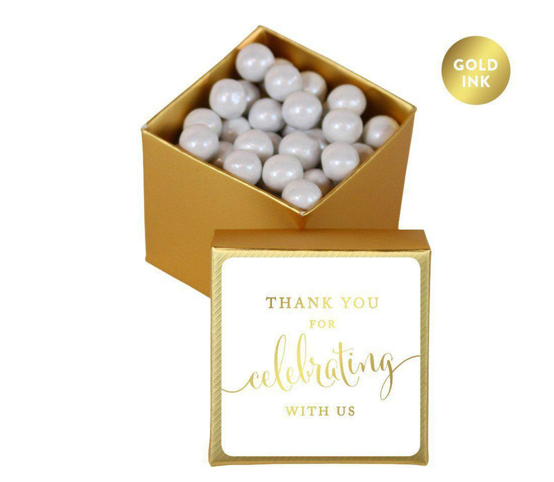 Square Party Favor Boxes, Thank You for Celebrating With Us-Set of 20-Andaz Press-White-