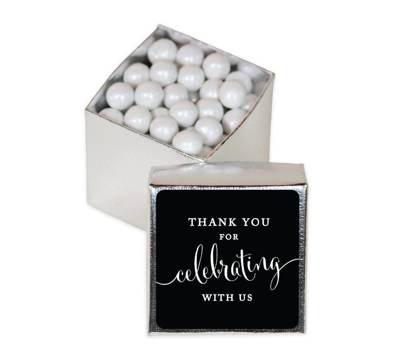 Square Party Favor Boxes, Thank You for Celebrating With Us-Set of 20-Andaz Press-White-