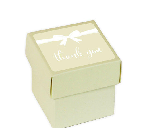 Square Party Favor Boxes, Thank You with Bow-Set of 20-Andaz Press-Ivory-