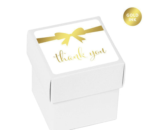 Square Party Favor Boxes, Thank You with Bow-Set of 20-Andaz Press-White-
