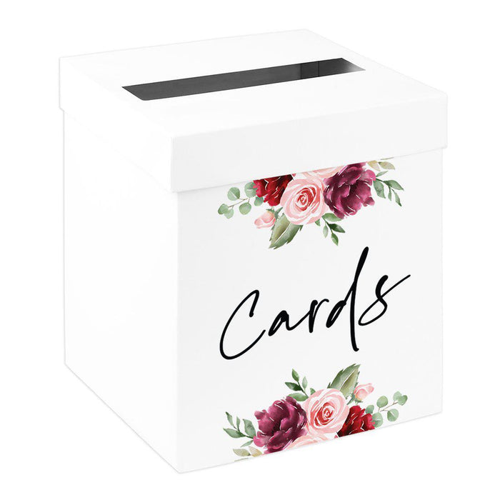 Sturdy White Wedding Day Card Box Wedding Gift Box-Set of 1-Andaz Press-Burgundy Pink Florals-