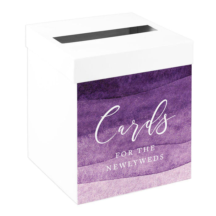 Sturdy White Wedding Day Card Box Wedding Gift Box-Set of 1-Andaz Press-Purple Ombre Watercolor-