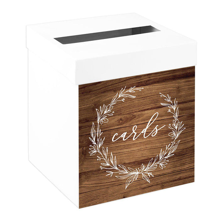 Sturdy White Wedding Day Card Box Wedding Gift Box-Set of 1-Andaz Press-Rustic Brown Line Wreath-