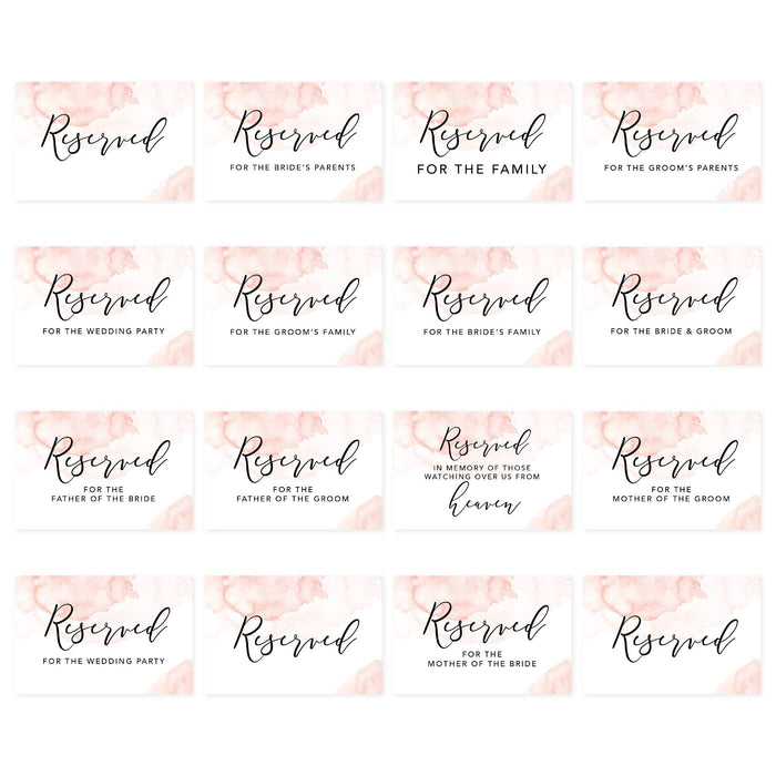 Table Reserved Signs for Wedding Reception, Reserved Family Table Setting Card Signs-Set of 16-Andaz Press-Coral Watercolor-