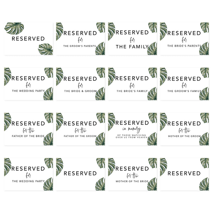Table Reserved Signs for Wedding Reception, Reserved Family Table Setting Card Signs-Set of 16-Andaz Press-Monstera Palm Leaves-