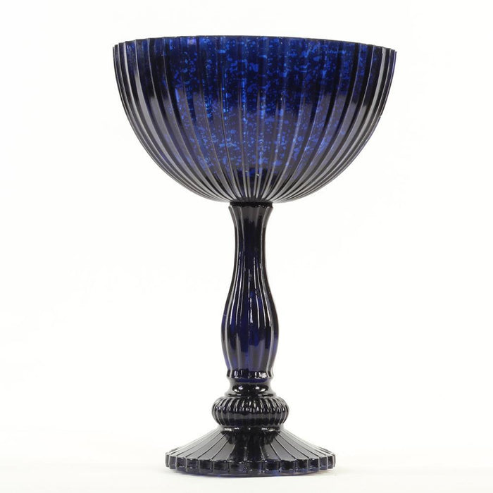 Tall Antique Glass Compote Bowl Pedestal Flower Bowl Centerpiece-Set of 1-Koyal Wholesale-Navy Blue-7" D x 10.5" H-