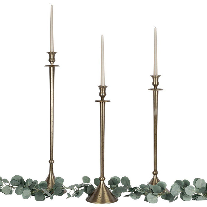 Tall Metal Taper Candlestick Holders with Pillar Candle Tray for Centerpiece Table Decorative-Set of 3-Koyal Wholesale-Gold-