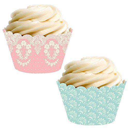 Tea Party Pink and Blue Lace Cupcake Wrappers-set of 24-Andaz Press-