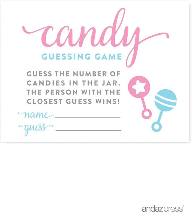 Team Pink/Blue Gender Reveal Baby Shower Games & Fun Activities-Set of 1-Andaz Press-Candy Guessing Game-