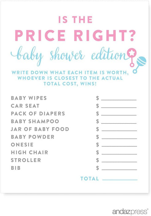 Team Pink/Blue Gender Reveal Baby Shower Games & Fun Activities-Set of 1-Andaz Press-Is The Price Right?-