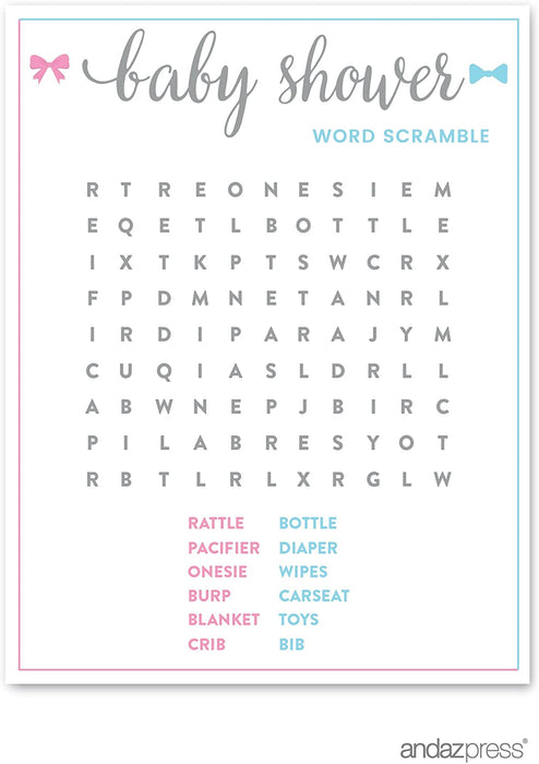 Team Pink/Blue Gender Reveal Baby Shower Games & Fun Activities-Set of 1-Andaz Press-Word Search-