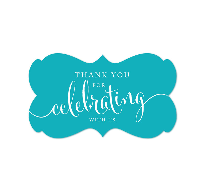 Thank You For Celebrating With Us Fancy Frame Label Stickers-Set of 36-Andaz Press-Aqua Turquoise-