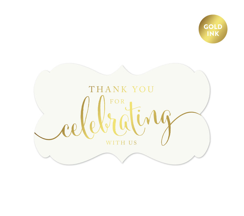 Thank You For Celebrating With Us Fancy Frame Label Stickers-Set of 36-Andaz Press-Metallic Gold Ink-