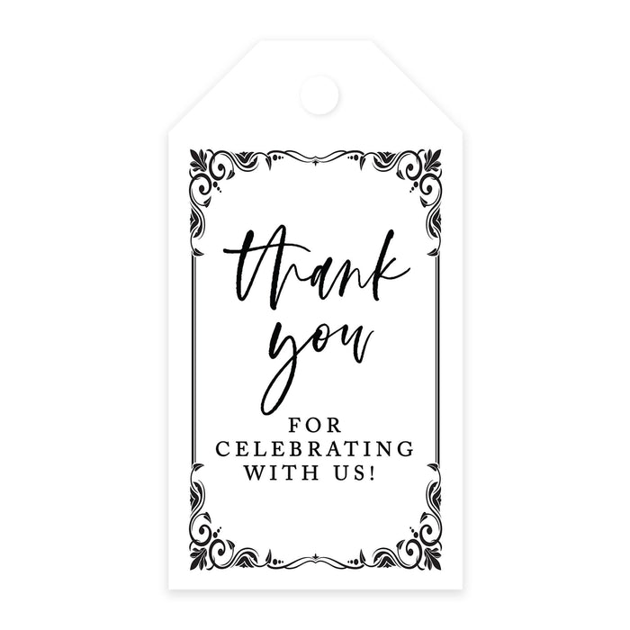Thank You For Celebrating With Us Favor Tags, Cardstock Gift Tags with Bakers Twine 2 x 3.75-Inches-Set of 100-Andaz Press-Art Deco-