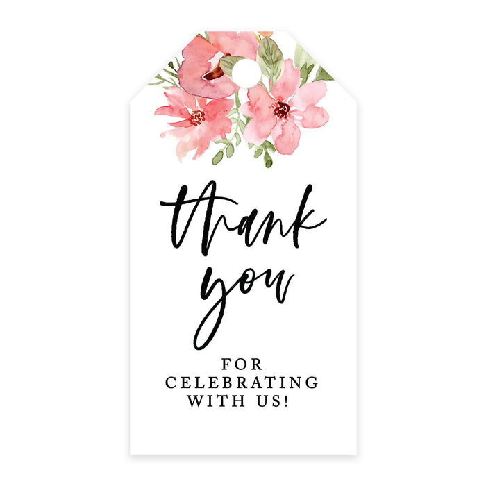 Thank You For Celebrating With Us Favor Tags, Cardstock Gift Tags with Bakers Twine 2 x 3.75-Inches-Set of 100-Andaz Press-Coral Watercolor Florals-