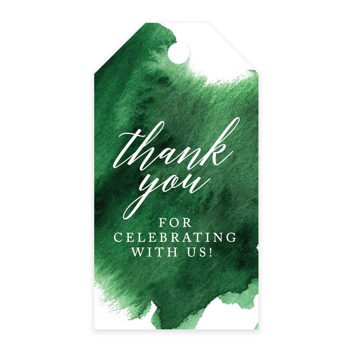 Thank You For Celebrating With Us Favor Tags, Cardstock Gift Tags with Bakers Twine 2 x 3.75-Inches-Set of 100-Andaz Press-Emerald Green Watercolor-