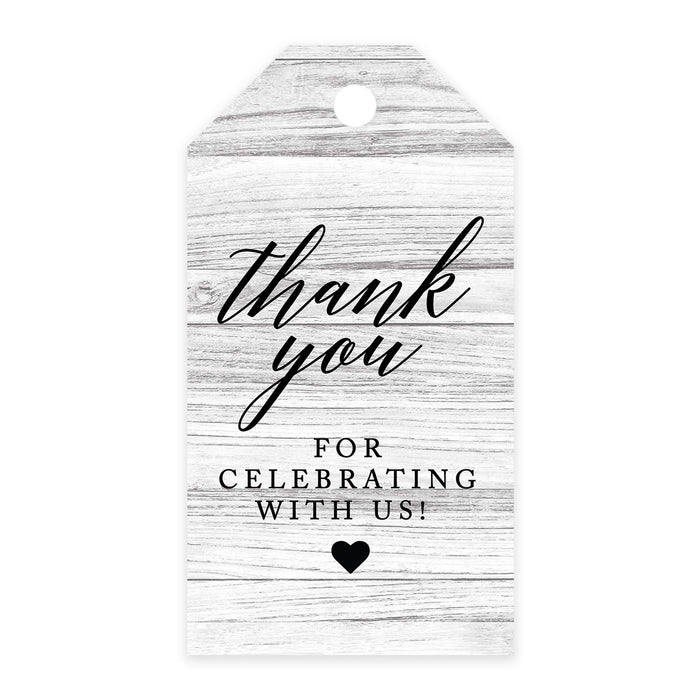 Thank You For Celebrating With Us Favor Tags, Cardstock Gift Tags with Bakers Twine 2 x 3.75-Inches-Set of 100-Andaz Press-Gray Rustic Wood-