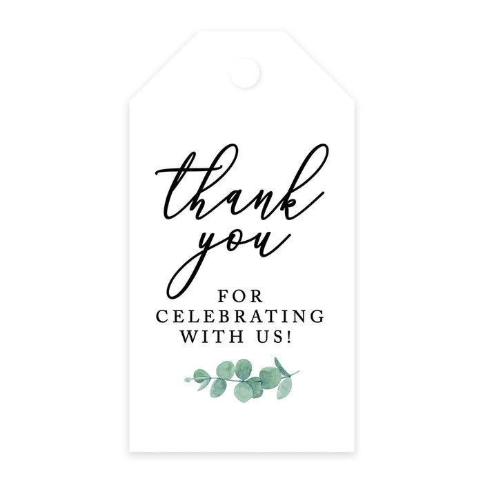 Thank You For Celebrating With Us Favor Tags, Cardstock Gift Tags with Bakers Twine 2 x 3.75-Inches-Set of 100-Andaz Press-Minimal Eucalyptus Leaf-