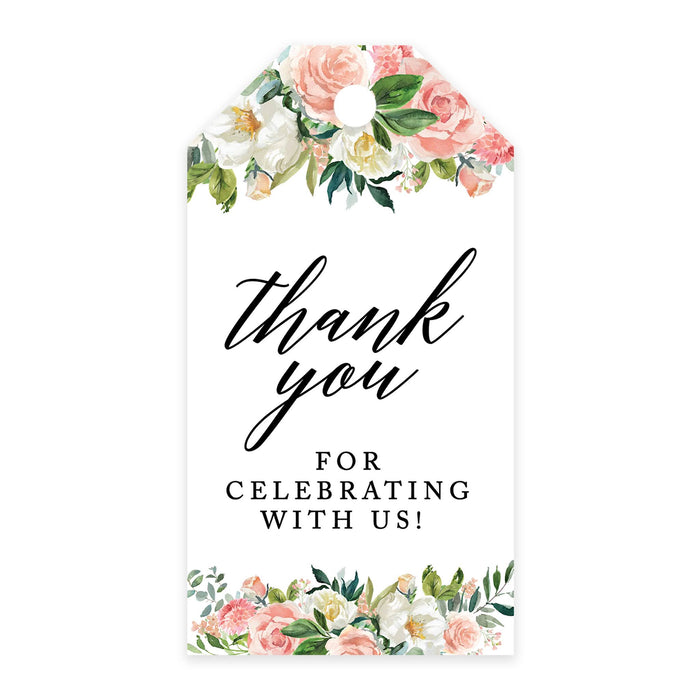 Thank You For Celebrating With Us Favor Tags, Cardstock Gift Tags with Bakers Twine 2 x 3.75-Inches-Set of 100-Andaz Press-Peach Coral Floral Garden-