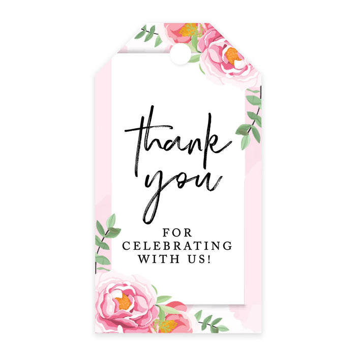 Thank You For Celebrating With Us Favor Tags, Cardstock Gift Tags with Bakers Twine 2 x 3.75-Inches-Set of 100-Andaz Press-Pink Peonies-